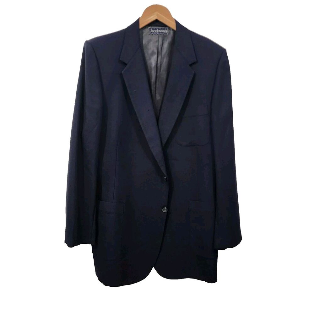 Vintage Lanvin Suit Jacket Blazer Men's Size 44R Solid Navy Single-Breasted EUC
